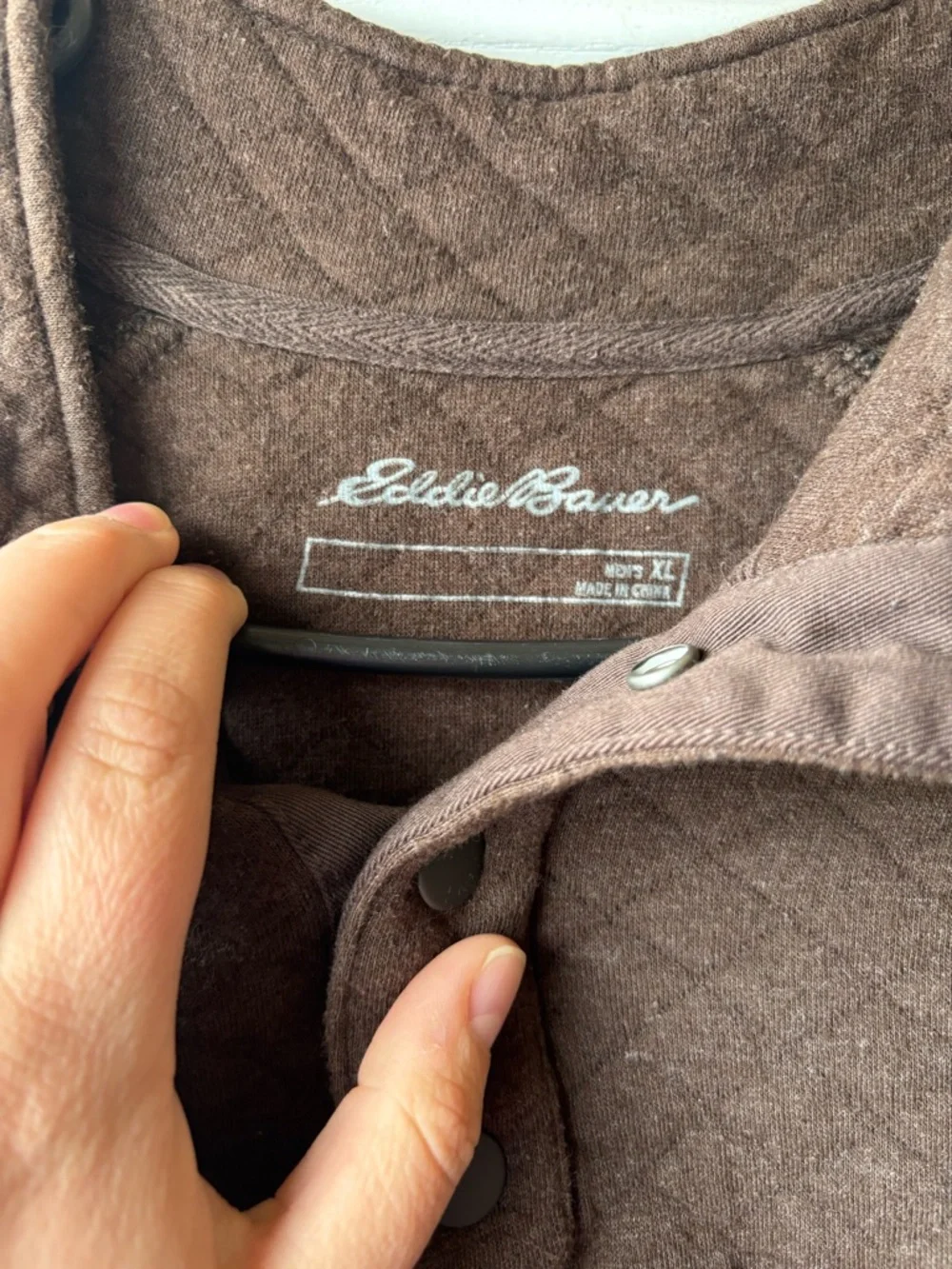 Eddie Bauer Brown Quilted Snap-Neck Pullover - Picture 2 of 2